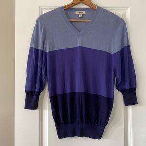 Faconnable Silk Color Block V-Neck 3/4 Sleeve Sweater Medium w MEASUREMENTS